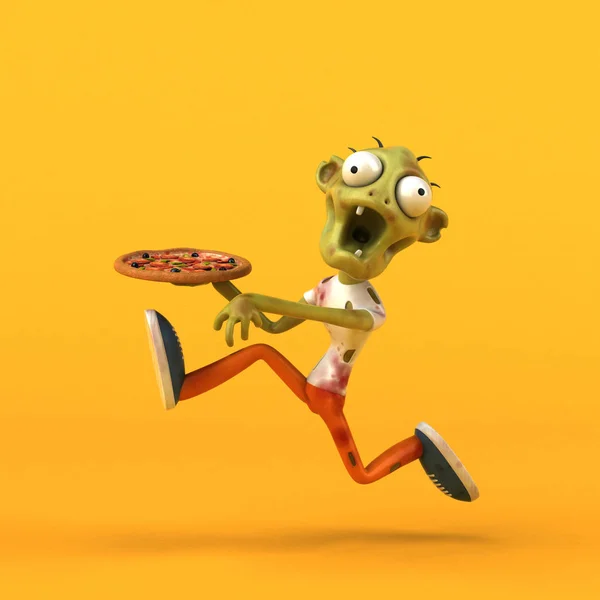 Drôle Personnage Dessin Animé Avec Pizza Illustration — Photo