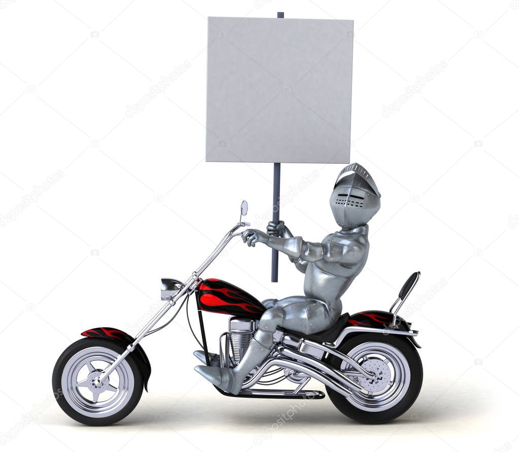 Fun knight on motorcycle  - 3D Illustration