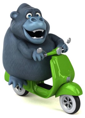 Motosiklet - 3d çizim üzerinde eğlenceli çizgi film karakteri