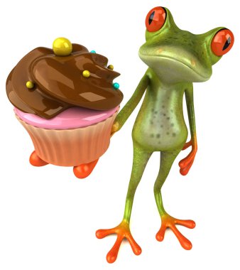 Komik karikatür karakter ile cupcake - 3d çizim