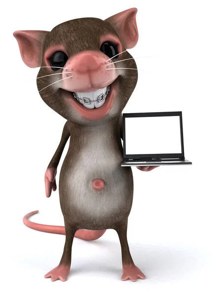 Fun Mouse Holding Laptop — Stock Photo, Image