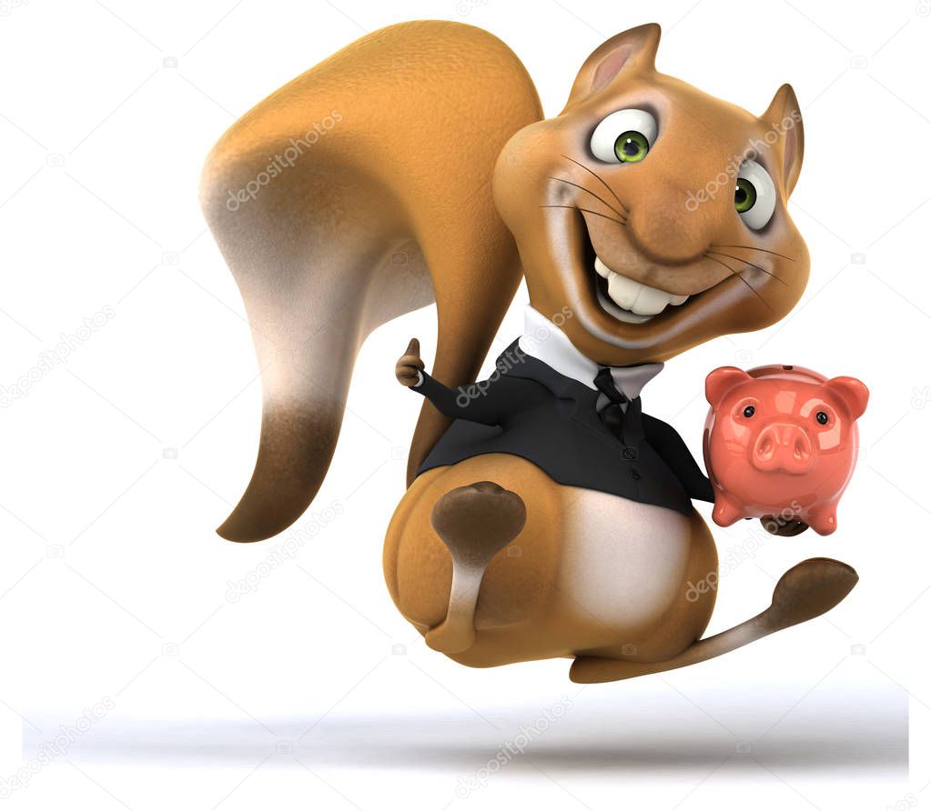 Funny cartoon character with piggy bank   - 3D Illustration
