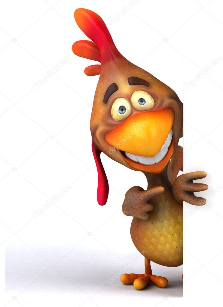 Fun chicken cartoon character -3d illustration 