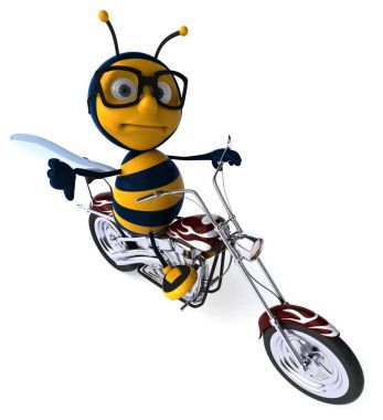 Komik karikatür karakter motosiklet üzerinde - 3d çizim