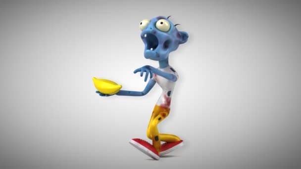 Zombie Roliga Seriefiguren Med Banan Animation — Stockvideo