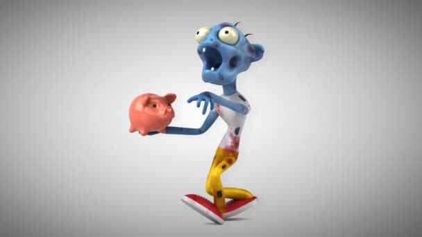 僵尸卡通人物与小猪银行 — 图库视频影像
