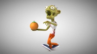 zombi komik çizgi film karakteri ile turuncu - 3d animasyon 