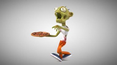 zombi eğlenceli çizgi film karakteri ile pizza - 3d animasyon 