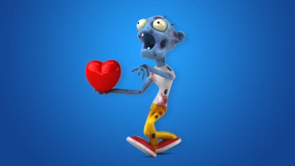 Зомби Забавный Мультяшный Персонаж Сердцем Анимация — стоковое видео