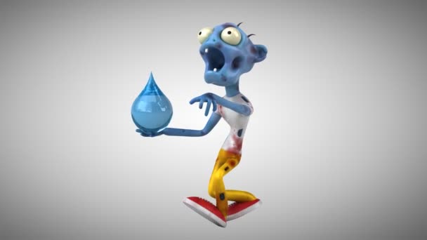Zombie Roliga Seriefiguren Med Vatten Droppe Animation — Stockvideo
