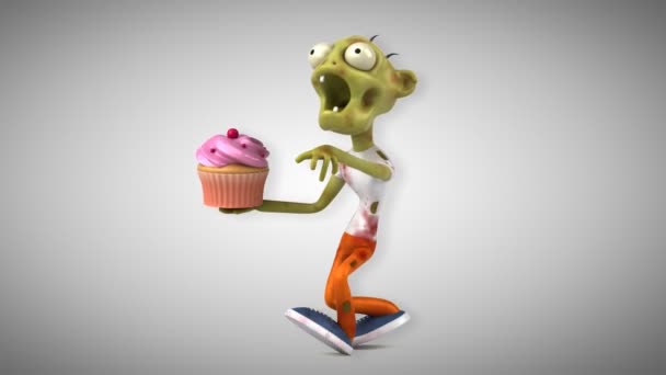 Personagem Desenho Animado Engraçado Zumbi Com Cupcake Animação — Vídeo de Stock