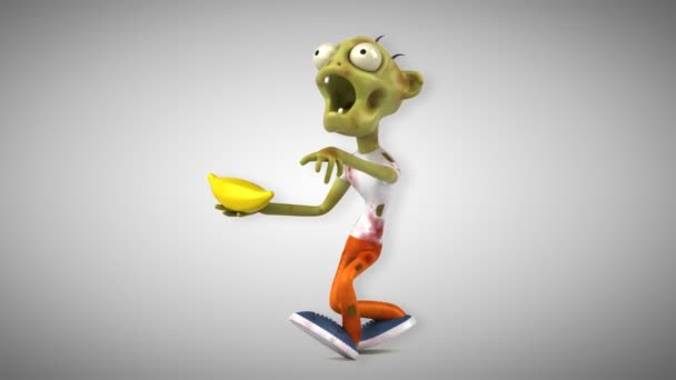 Zombie Divertente Personaggio Dei Cartoni Animati Con Banana Animazione — Video Stock