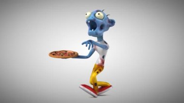 zombi eğlenceli çizgi film karakteri ile pizza - 3d animasyon 