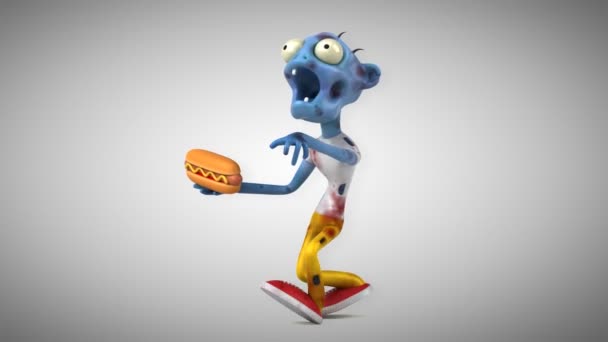 Personnage Dessin Animé Drôle Zombie Avec Hotdog Illustration — Video