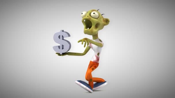 Зомбі Смішний Мультиплікаційний Персонаж Доларом Анімація — стокове відео