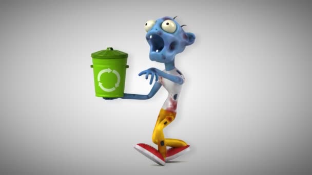 Zombie Divertente Personaggio Dei Cartoni Animati Con Bin Animazione — Video Stock