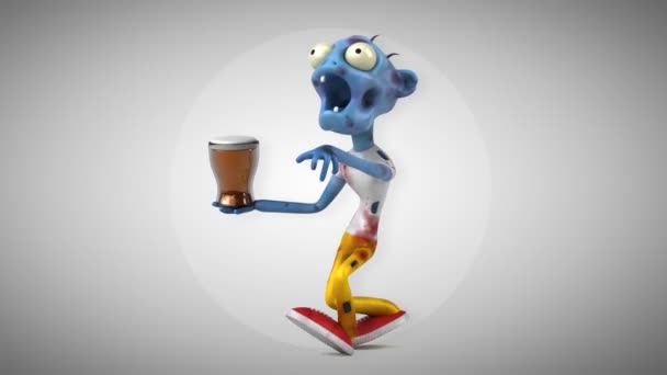僵尸滑稽卡通人物与啤酒 — 图库视频影像