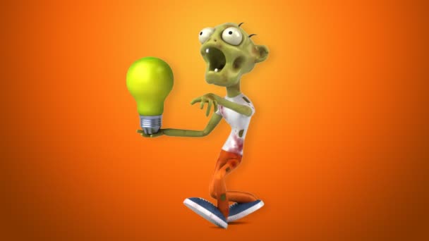 Zombie Fun Cartoon Character Light Bulb Animation — Stock Video