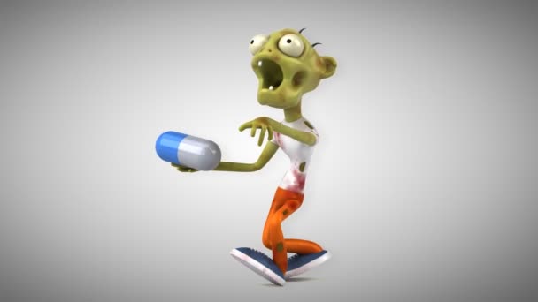 Zombie Funny Cartoon Character Pill Animation — Stock Video