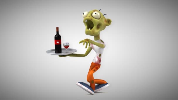 Personagem Desenho Animado Engraçado Zumbi Com Vinho Animação — Vídeo de Stock