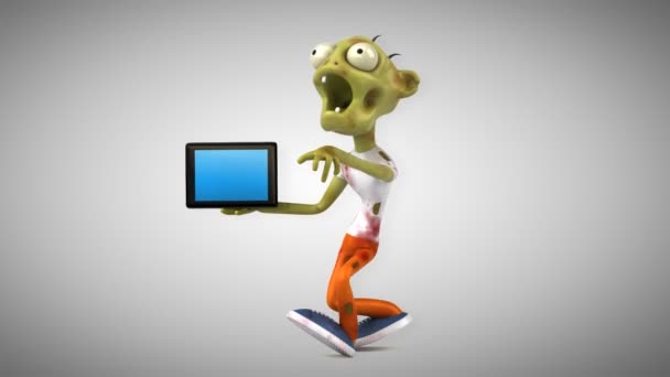 Zombie Leuk Personage Met Tablet Animatie — Stockvideo