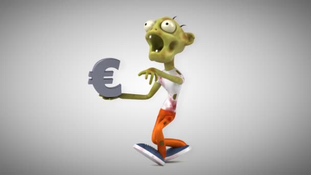 Zombie Lustige Zeichentrickfigur Mit Euro Animation — Stockvideo