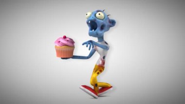 zombi komik çizgi film karakteri ile cupcake - 3d animasyon 