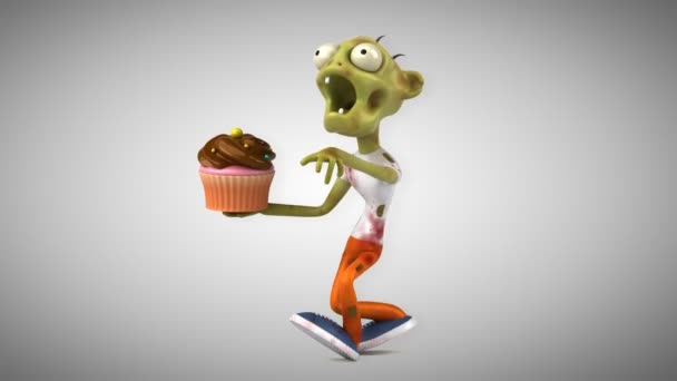 Zombie Roliga Seriefiguren Med Cupcake Animation — Stockvideo