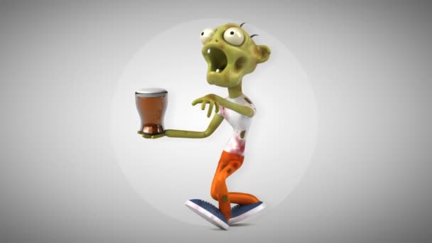 Zombie Funny Cartoon Character Beer Illustration — Stock Video