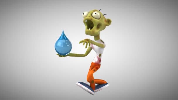 Zombie Divertido Personaje Dibujos Animados Con Gota Agua Animación — Vídeo de stock