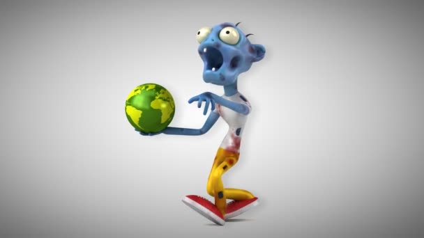 Zombie Leuke Cartoon Karakter Met Planeet Animatie — Stockvideo