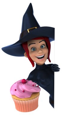 Komik karikatür karakter ile cupcake - 3d çizim 