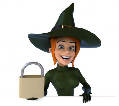 Seksi cadı ile kilit - 3d çizim 