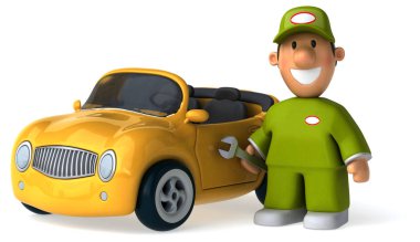 Eğlenceli makinist ve araba - 3d çizim