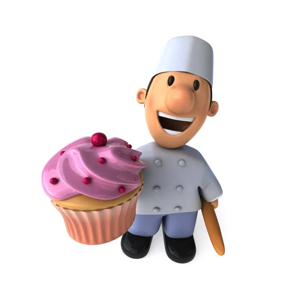 Grappige Cartoon Karakter Met Cupcake Illustratie — Stockfoto