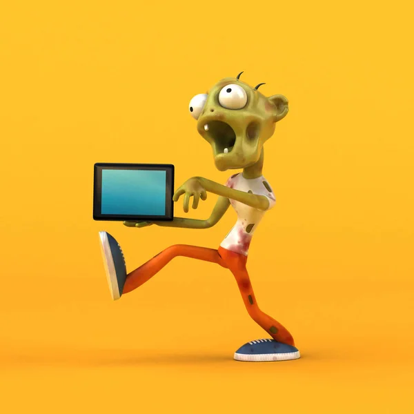 Spaß Zombie Figur Mit Tablet Illustration — Stockfoto