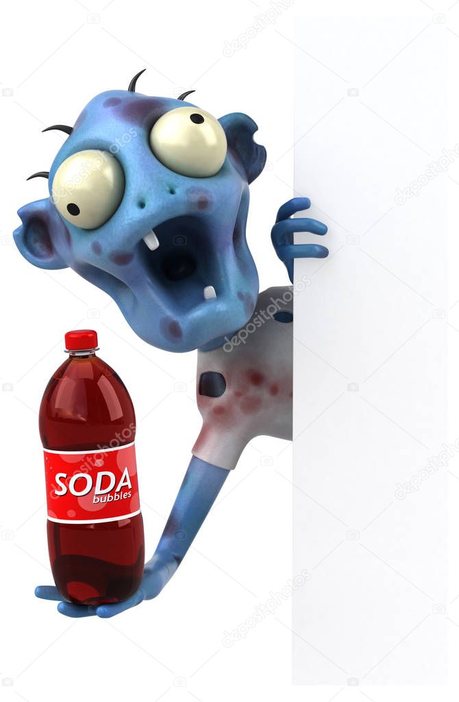 Fun zombie character with soda    - 3D Illustration