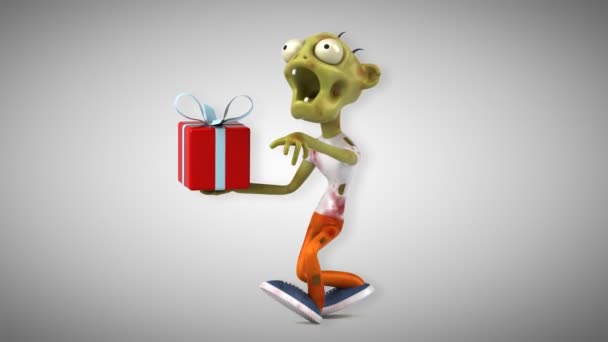 Zombie Lustige Zeichentrickfigur Mit Geschenk Animation — Stockvideo