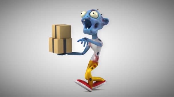 Zombie Divertido Personaje Dibujos Animados Con Cajas Animación — Vídeos de Stock