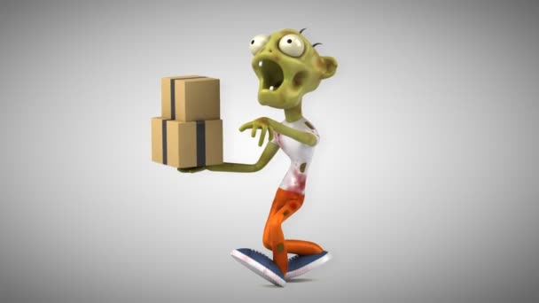 Zombie Divertido Personaje Dibujos Animados Con Cajas Animación — Vídeo de stock