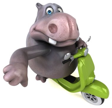 funny cartoon character on motorcycle - 3D Illustration clipart