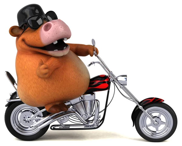 Komik Çizgi Film Karakteri Üzerinde Motosiklet Çizim — Stok fotoğraf