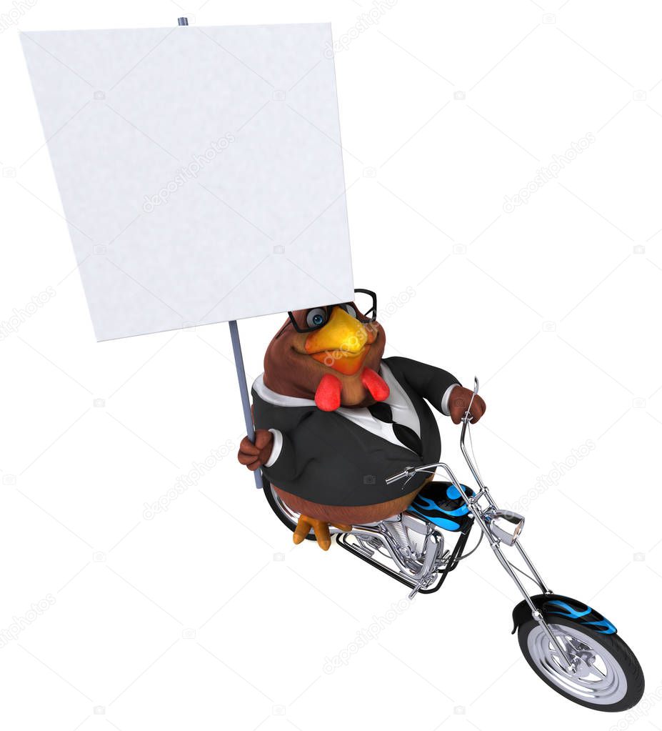 funny cartoon character on motorcycle - 3D Illustration