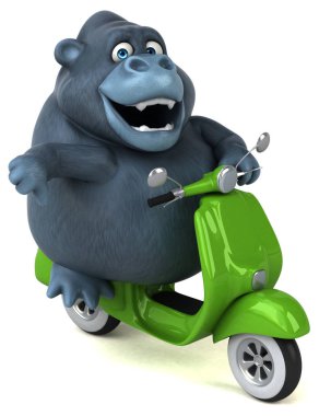 Eğlenceli çizgi film karakteri üzerinde motosiklet - 3d çizim