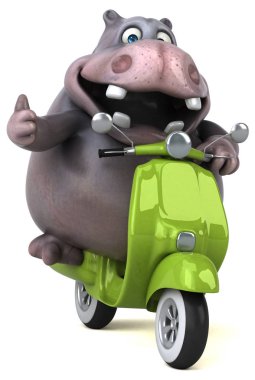 Eğlenceli çizgi film karakteri üzerinde motosiklet - 3d çizim
