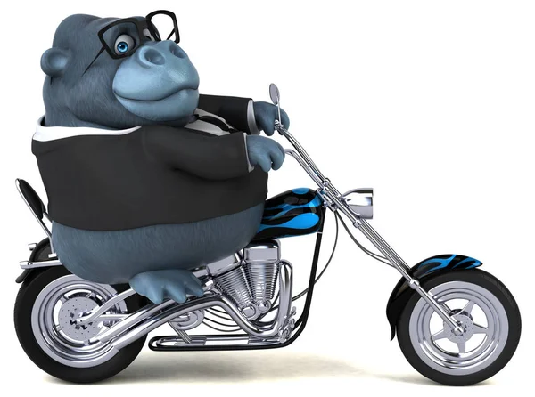 Fun cartoon character on motorcycle  - 3D Illustration