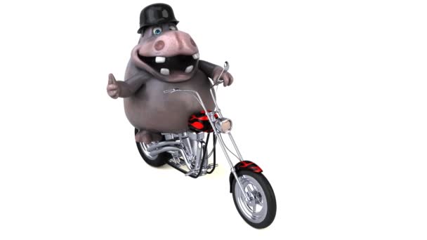 Grappige Cartoon Karakter Nijlpaard Motorfiets Animatie — Stockvideo