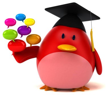 -3d illüstrasyon kabarcıklar tutan komik çizgi film karakteri