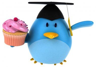 Komik karikatür karakter ile cupcake - 3d çizim