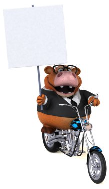 komik çizgi film karakteri üzerinde motosiklet - 3d çizim